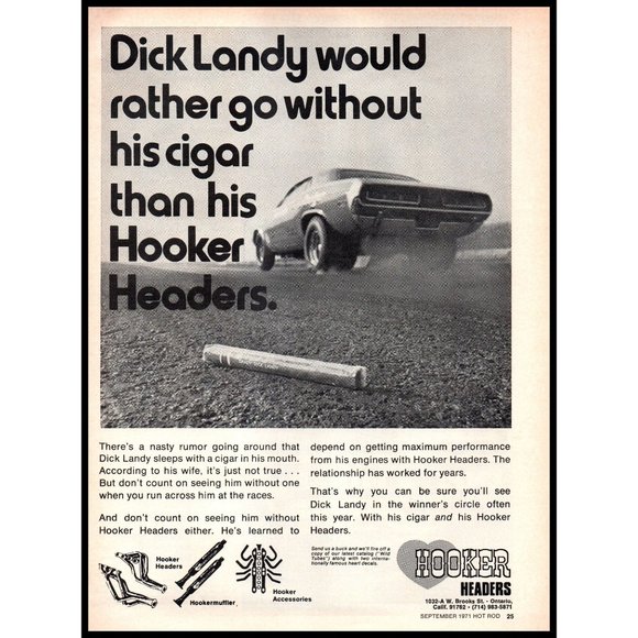 1971 Hooker Headers Vintage Print Ad Dick Landy Performance Parts Wall Art Photo - Picture 1 of 1